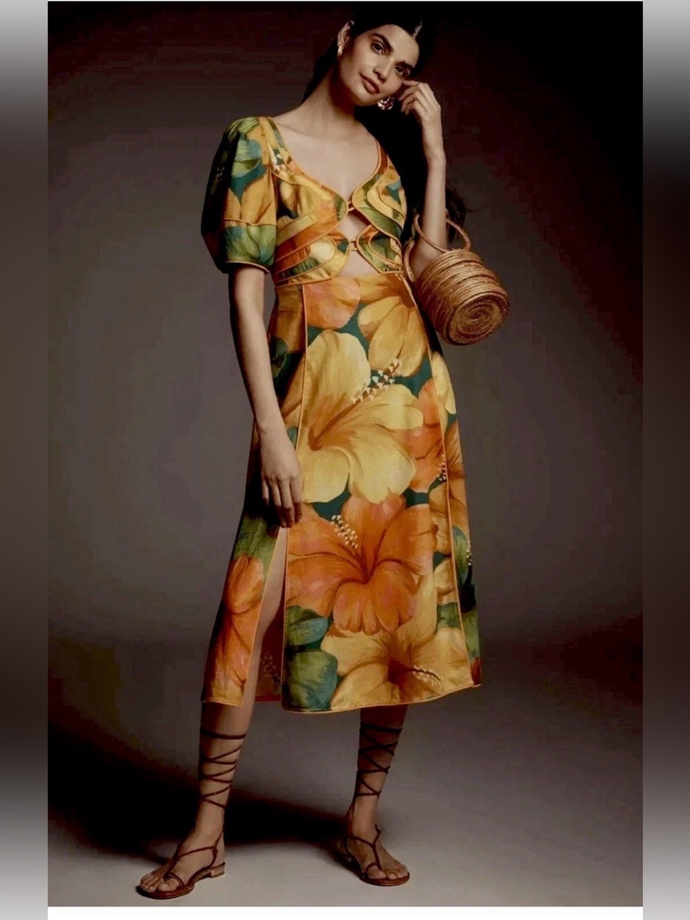 Rare Farm Rio x Anthropologie
Linen Blend Short-Sleeve Cutout
Printed Midi M NWT